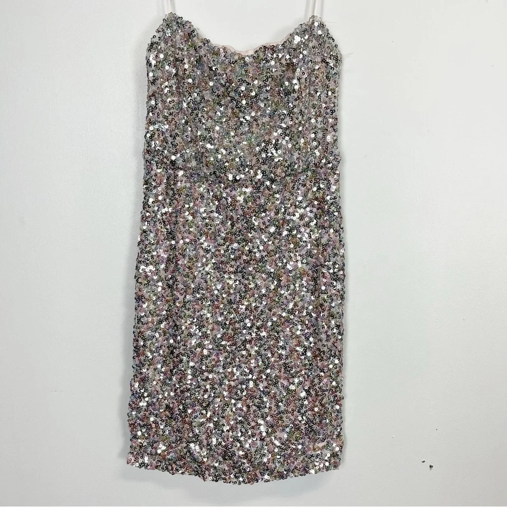 Elodie Dress Womens Medium Multicolor Sequin Mini Strapless